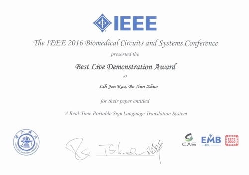 2016 IEEE BioCAS Best Live Demonstration Award